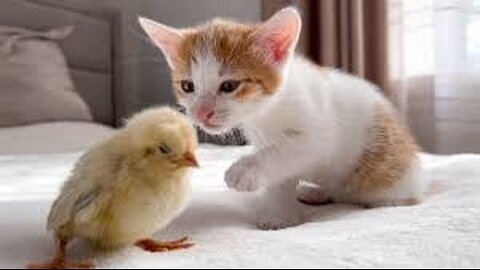 Kitten: I will raise the chick until it grows up!I will always take care of this chick.Cute animal