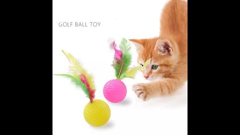 Mixed Funny Plastic Golf Ball with Feather Cat Toy Interactive Kitten