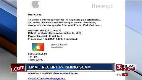 Phishing scam targets fake receipt emails