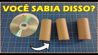 VOCÊ SABIA DISSO? Vejam o que eu fiz com CD, ROLO DE PAPEL HIGIÊNICO E PALITOS