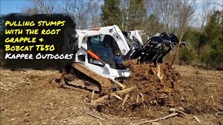 Bobcat T650 removing stumps on Illinois homestead