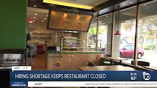 Hiring shortage keeps restaurant closed