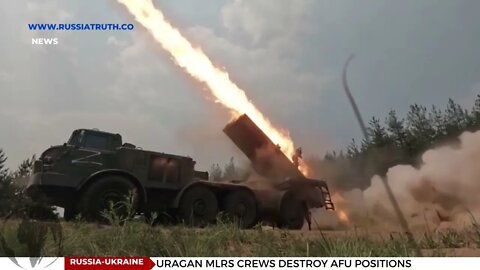 Russian Uragan MLRS crews destroy Ukrainian positions