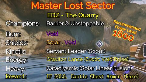 Destiny 2 Master Lost Sector: EDZ - The Quarry on my Titan 11-6-22