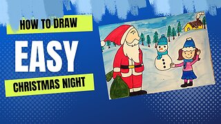 Draw Christmas Scenery | How To Draw A Christmas Scene Easy | Santa Claus Drawing Easy