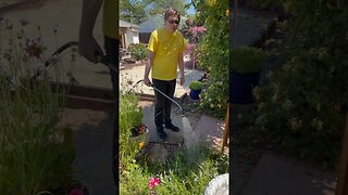 Helping Dad water the garden.