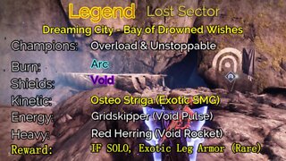 Destiny 2 Legend Lost Sector: Dreaming City - Bay of Drowned Wishes 4-21-22