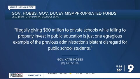 Governor Katie Hobbs accuses former Governor Doug Ducey of misappropriating funds