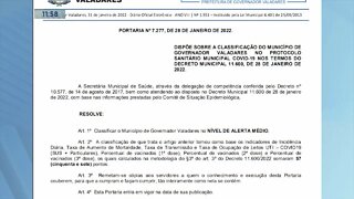 Novo Decreto: Gov. Valadares vai para "Alerta Médio" por conta do aumento de casos da covid-19 e s