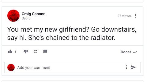 Craig Cannon talks about chaining his girlfriend to a radiator [SIQA_7.5]