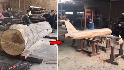 Amazing Make wooden Airplane , Creative carving use Chainsaw Machine