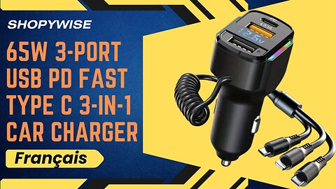 65W 3-port USB PD Fast Type C 3-in-1 Car Charger