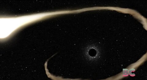 'Runaway' black hole found speeding through space with a trail of newborn stars behind it