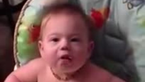 Baby can't contain excitement for favorite food