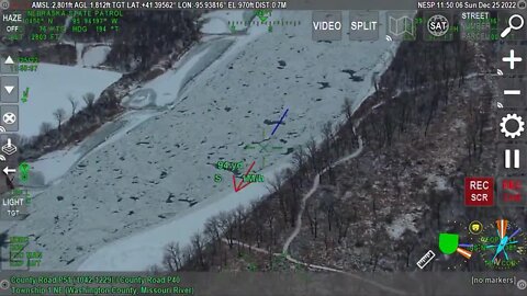 Aerial view of ice jam on the Missouri River near Omaha on Christmas