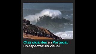 Olas gigantes en Portugal se viralizan en redes