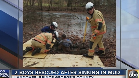 2 boys rescued after sinking in mud in PG County