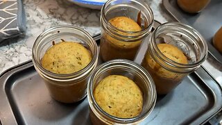 Banana nut bread in jars for pantry shelf