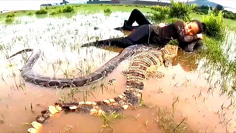 Giant python anaconda swallowed the man???