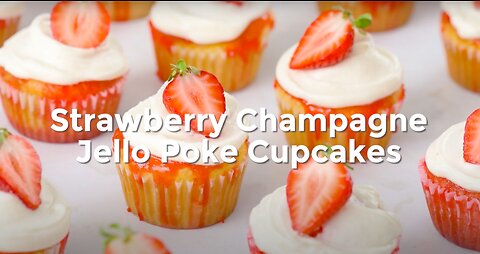 Strawberry Champagne Jello Poke Cupcakes