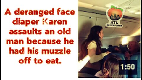 A deranged face diaper Karen assaults an old man because he had his muzzle off to eat.