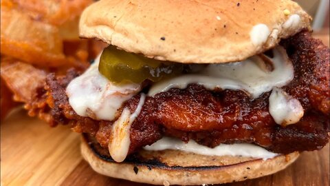 Nashville hot chicken sandwiches and crispy fried onion rings