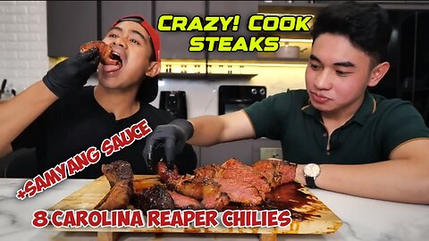 Crazy! Cook steak using 8 Carolina Reaper chilies + Samyang sauce