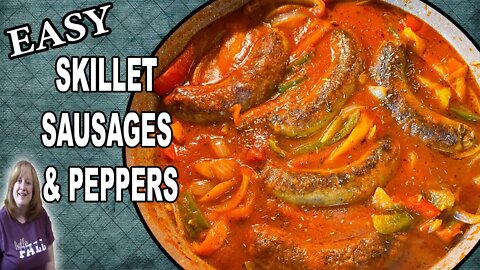 One Skillet SAUSAGES, PEPPERS, AND ONIONS Recipe | Perfect on a Hoagie Bun or over Mashed Potatoes