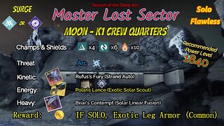 Destiny 2 Master Lost Sector: Moon - K1 Crew Quarters on my Void Titan Solo-Flawless 8-20-23