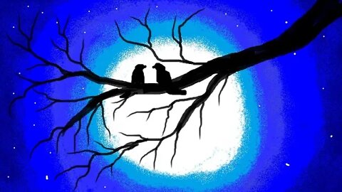 Beautiful Romantic Birds Drawing Easy Scenery Drawing In Moonlight Ms Paint Step By Step