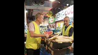 COLLECTING FOOD FOR THE NEEDY: Adelaide Central Markets