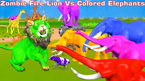 Zombie Lion Attack Cow Giraffe crossing fountain change color Giant Mammoth Elephants Saved Cow herd