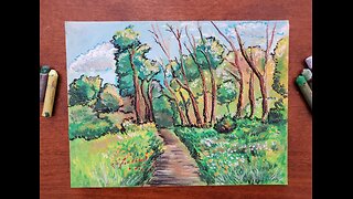 A Path to the Knoll- Oil Pastels Painting.