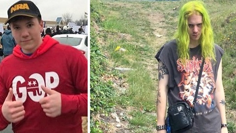 Green-haired leftist Ethan Jackson harasses teen Ashton Hess over MAGA hat