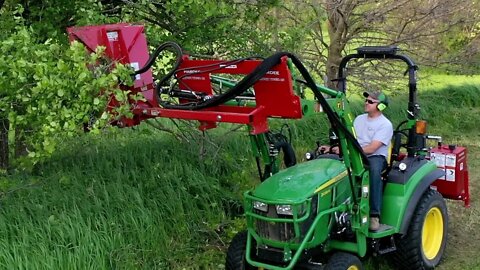 Mow Tree Limbs From Tractor! Loader Mounted Rotary Cutter!