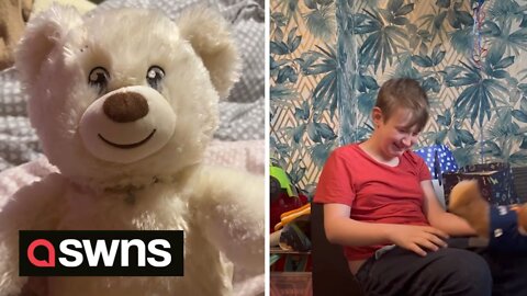 Emotional moment teen receives teddy bear with voice recording of late mum