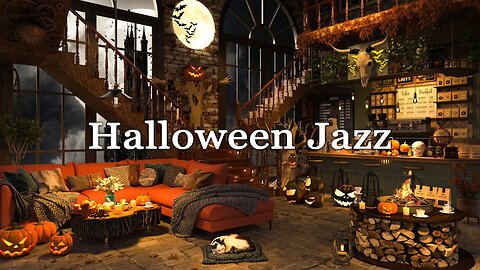 Spooky Night Ambience in Cozy Coffee Shop 🎃🦇 Smooth Jazz Relaxing Music for Relax, Study, Work