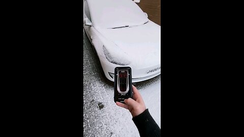 car is buried under snow thankfully it's a tesla