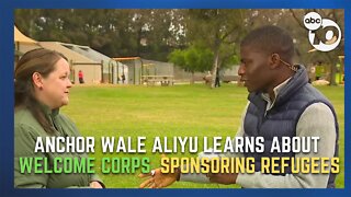 Anchor Wale Aliyu learns more about Ranch Peñasquitos families' efforts to support refugees
