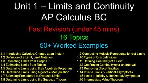 Limits and Continuity, Fast Revision, Over 50 Worked Examples - Unit 1 - AP Calculus BC