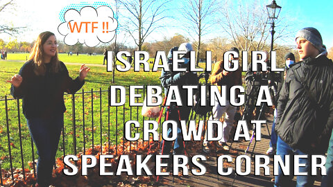 Israeli woman debating hostile crowd at Speakers Corner