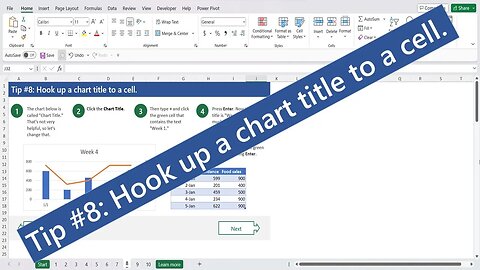 10 Tips For Excel Charts Tip # 8 Hook up a chart title to a cell