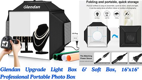 Glendan Upgrade Light Box & Soft Box, 16x16 Professional Portable Photo Box