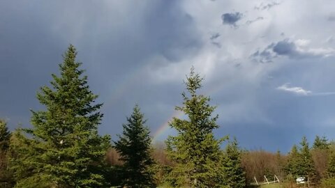 Double rainbow over Black Swan Creek near Englehart in northern Ontario, Canada.