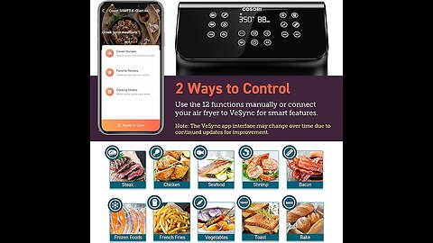 COSORI Pro II Smart Air Fryer 5.8QT, 12 One-Touch Customizable Functions