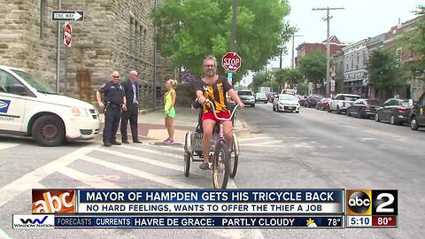 Mayor of Hampden gets tricycle back
