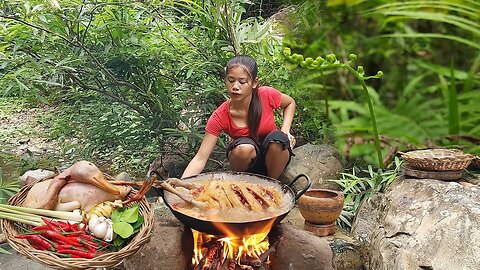 Duck curry with Vegetable nature So delicious food for dinner - Survival cooking in forest