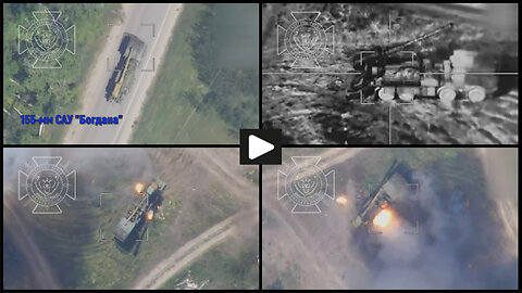 Kharkiv area: Russian Lancet UAV burns Ukrainian 2S22 Bohdana self-propelled gun