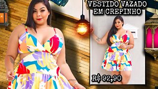 ✳️ VESTIDO CURTO VAZADO CINTURA EM CREPINHO DE AMARRAR ATRÁS