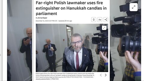 Polish lawmaker uses fire extinguisher on Hanukkah candles in parliament